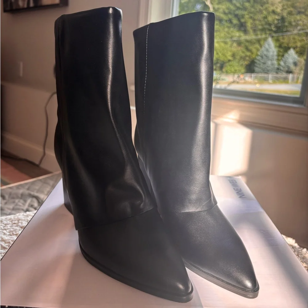 Nine West Chaye Booties Black Leather New In Box Women's Size 8.5. Slouchy Ankle - Picture 9 of 12